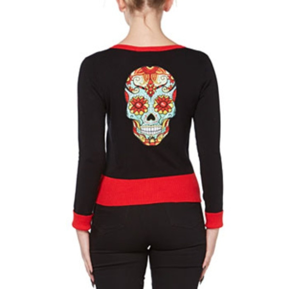 NEW Day of the Dead Sugar Skull Cardigan Sweater - Picture 4 of 5